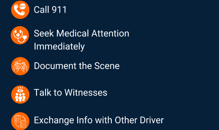 Steps to take after a motorcycle accident in Connecticut by L.A. LAW, including calling 911, getting medical help, and documenting the scene.